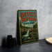 A vintage-style metal sign for Devil's Hopyard State Park in Connecticut, featuring a scenic landscape with a waterfall.