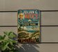 A vintage-style metal sign for St. George Island State Park in Florida, featuring a portrait of a man and an illustration of a turtle and beach scene.