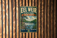 A vintage-style metal sign for Eel Weir State Park in New York, featuring a scenic illustration of a waterfall and forest.