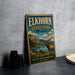A vintage-style metal sign for Elkhorn State Park, Montana, featuring an illustration of a deer in a mountainous landscape.