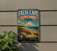 a vintage-style metal sign for False Cape State Park, Virginia, mounted on a wall.