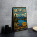 A vintage metal sign for Fenton Lake State Park, featuring a scenic landscape with mountains, a lake, and pine trees.