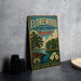 A vintage-style sign for Florewood State Park in Mississippi, featuring a scenic illustration of a lake, trees, and a cabin.