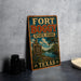 A vintage-style sign for Fort Boggy State Park in Texas, featuring a scenic illustration of the park's landscape.