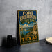 A vintage-style metal sign for Fort Richardson State Park in Texas, featuring a scenic landscape with a desert cliff and a body of water.