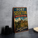 A vintage-style sign for Fort Sisset, Historic State Park in South Dakota, featuring an illustration of a cannon and a building.