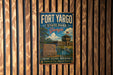 A vintage-style metal sign for Fort Yargo State Park in Georgia, featuring a scenic illustration of the park's natural and historical attractions.