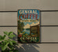 A vintage-style metal sign for General Coffee State Park in Georgia, featuring a scenic landscape with a lake and trees.