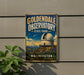 A vintage-style metal sign for Golden Dale Observatory, a state park in Washington, with a night sky scene and a dome-shaped observatory structure.