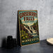 A vintage-style sign for Gooseberry Falls State Park in Minnesota, featuring a scenic illustration of the waterfall surrounded by pine trees and greenery.