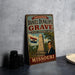 A vintage metal sign for Daniel Dunlin's Grave, a state historic site in Missouri, featuring an illustration of a monument and a man in a suit.
