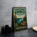 A vintage-style metal sign for Governor Knowles State Forest in Wisconsin, featuring a scenic landscape with pine trees, a lake, and mountains.