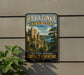 A vintage-style metal sign for Ha Ha Tonka State Park in Missouri, featuring a castle and a scenic landscape.