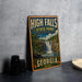 A vintage-style metal sign for High Falls State Park in Georgia, featuring a waterfall and lush greenery.