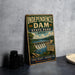 A vintage-style sign for Independence Dam, a landmark in Ohio, featuring a scenic landscape with a dam and waterway.