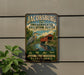 A vintage-style sign for the Environmental Education Center in Pennsylvania, featuring a blue heron and a red bridge.