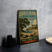 A vintage-style metal sign for Jekyll Island State Park in Georgia, featuring a scenic illustration of the park's natural and historical attractions.