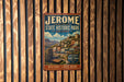 A vintage-style poster for Jerome State Historic Park in Arizona, featuring a scenic illustration of the park and its surrounding landscape.