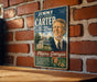 A vintage-style metal sign featuring a portrait of former President Jimmy Carter, with text promoting his campaign for the National Historical Park in Plains, Georgia.
