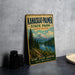 A vintage-style metal sign for Kanaskat-Palmer State Park in Washington, featuring a scenic mountain landscape and a path leading to a lake.