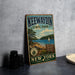 A vintage-style metal sign for Keeawayin State Park, New York, featuring a scenic illustration of the park and its surroundings.