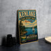 A vintage-style sign for the State Resort Park in Kentucky, featuring a scenic image of a lake with a sailboat, surrounded by pine trees and mountains.