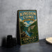 A vintage-style sign for Kingdom Come State Park in Kentucky, featuring a scenic illustration of a river and forest landscape.