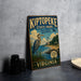 A vintage-style metal sign for Kiptopeke State Park in Virginia, featuring an illustration of a crane and a lighthouse, along with the text "Kiptopeke State Park" and "National Coast Heritage Lighthouse".