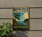 A vintage-style sign for Kopachuck State Park, featuring a scenic landscape with a lake, pine trees, and mountains.