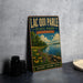 A vintage-style metal sign for Lacqui Parle State Park in Minnesota, featuring a scenic landscape with a lake, trees, and flowers.