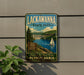 a vintage-style sign for Lackawanna State Park, with a scenic illustration of a river, bridge, and sailboat.
