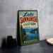 A vintage-style sign for Lake Sammish State Park in Washington, featuring a scenic landscape with a lake, mountains, and a sailboat.