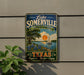 A vintage-style sign for Lake Somerville State Park in Texas, featuring a scenic landscape with a lake, trees, and a sailboat.