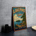A vintage-style metal sign for Lakeport State Park in Michigan, featuring a scenic landscape with a lake, dock, and trees.