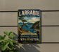 A vintage-style metal sign for Larabee State Park, featuring a scenic landscape with a pine tree, mountains, and a body of water.