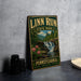 A vintage-style metal sign for Linn Run State Park in Pennsylvania, featuring a scenic illustration of a waterfall surrounded by nature.