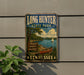 A vintage-style metal sign for Long Hunter State Park in Tennessee, featuring a scenic illustration of a lake, trees, and a sailboat.