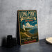 A vintage-style metal sign for Long Point State Park in New York, featuring a lighthouse and a scenic landscape.