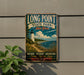 A vintage-style metal sign for Long Point State Park in New York, featuring a lighthouse and a scenic landscape.