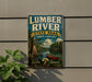 A vintage-style metal sign for Lumber River State Park in North Carolina, featuring a scenic illustration of a river, trees, and a canoe.
