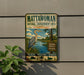 A vintage-style metal sign for the Mattawoman Natural Environment Area in Maryland, featuring an illustration of a heron and a sign that says "Explore, Protect, Preserve Wildlife, Wetlands, Wonder".