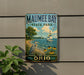 A vintage-style metal sign for Mauhee Bay State Park in Ohio, featuring a scenic illustration of a beach, sailboat, and wildlife.