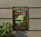 A vintage-style metal sign for Meeman-Shelby Forest State Park in Tennessee, featuring a scenic landscape with a lake and trees.