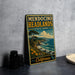 A vintage-style metal sign for Mendocino Headlands State Park, featuring a scenic coastal landscape with a tree, flowers, and the ocean.