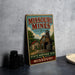 A vintage-style metal sign for the Missouri Mines State Historic Site, featuring an illustration of a mining operation with a barn and a sign that reads "Missouri Mines".