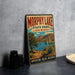 A vintage-style metal sign for Morphy Lake State Park in New Mexico, featuring a scenic landscape with a lake, mountains, and desert vegetation.