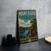 A vintage-style sign for Mount Gilead State Park in Ohio, featuring a scenic landscape with a lake and trees.