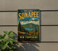 A vintage metal sign for Mount Sunapee State Park in New Hampshire, featuring a scenic mountain landscape with a cable car and the text "New Hampshire Live Free and Explore".