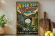 a vintage-style sign for Natural Bridge State Park in Virginia, with a scenic image of the bridge and surrounding landscape.