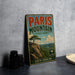 A vintage-style metal sign for Paris Mountain State Park in South Carolina, featuring a scenic landscape with a tree and mountains.